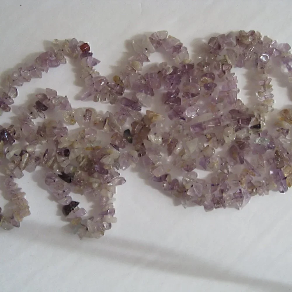 Vtg Amethyst & Aquamarine Chip Nugget Necklace Strand String Gemstone 35